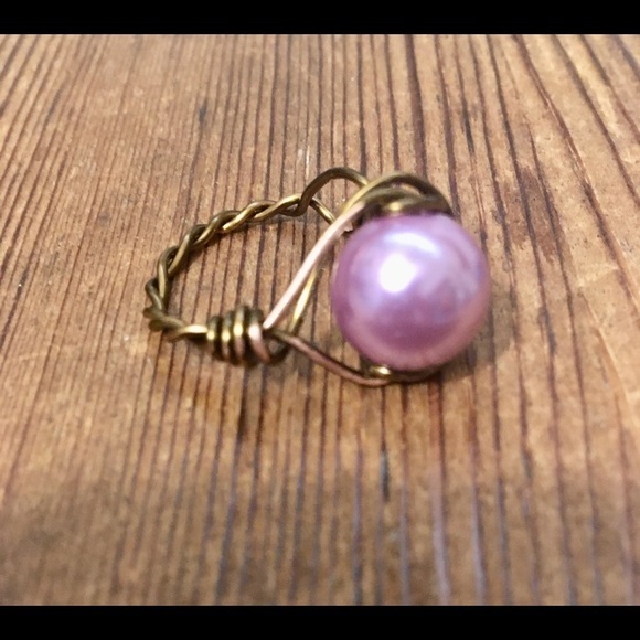 Wire Wrap Ladies Ring, Handmade Ladies Ring, Faux Pearl, Size 8 - Picture 3 of 7